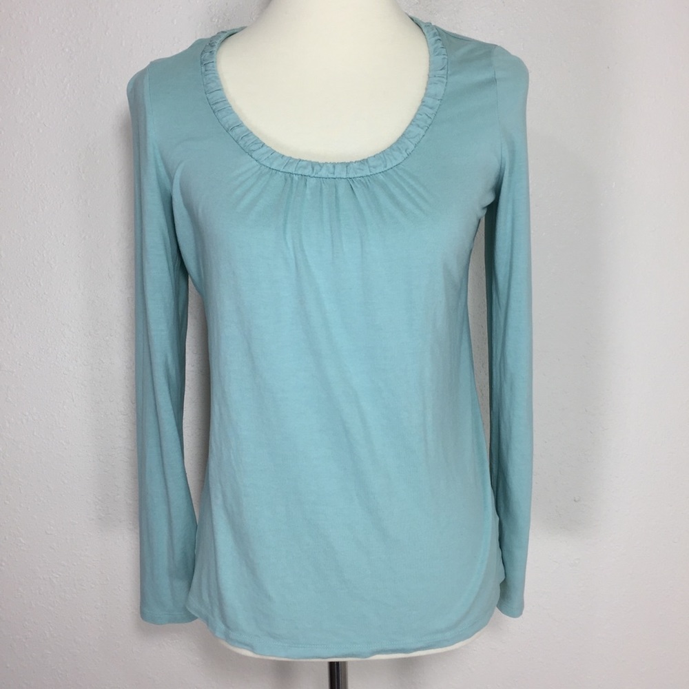 Talbots Gathered Scoop Neck Long Sleeve Tee Shirt Top Petite Small